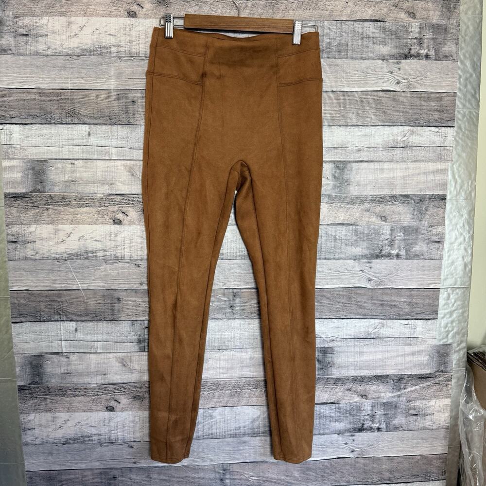 Spanx Ponte Leggings Pants Women Size Medium Faux Suede Camel High Waist Pull On